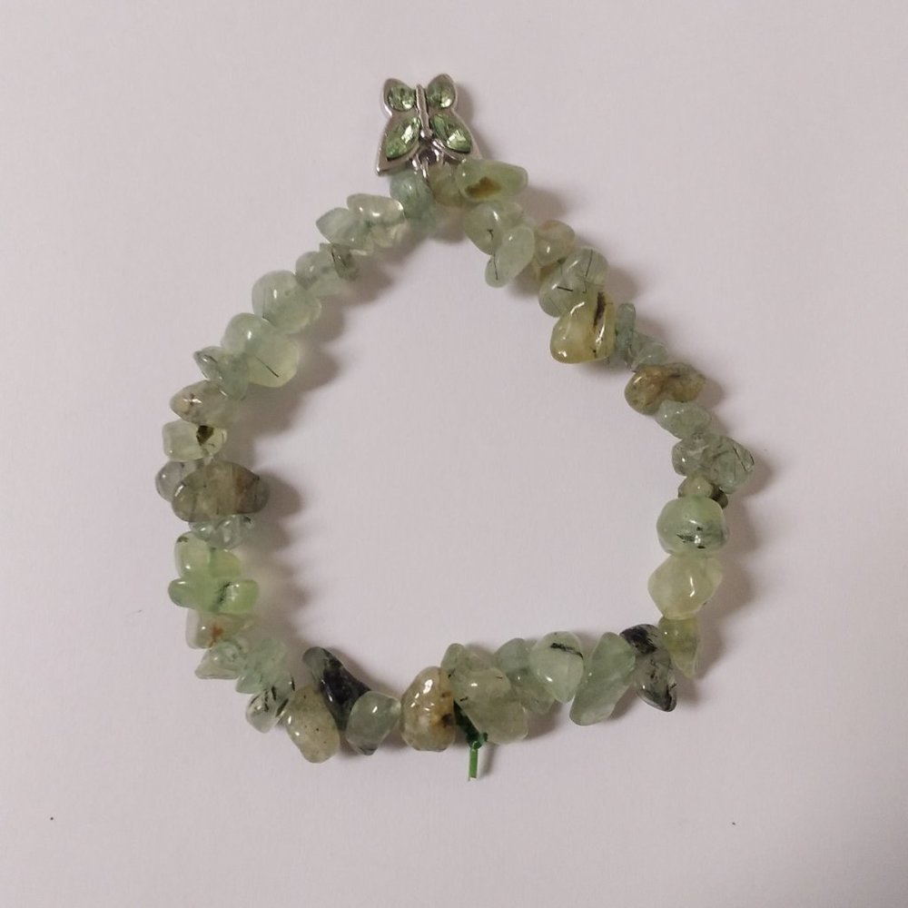 Light green with silver and green butterfly pendant homemade bracelet🦋💚